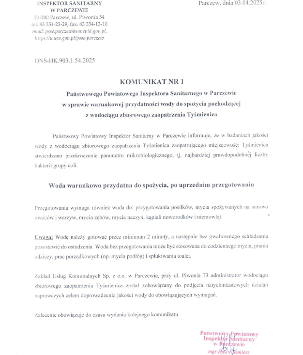 Komunikat o warunkowej przydatności do spożycia