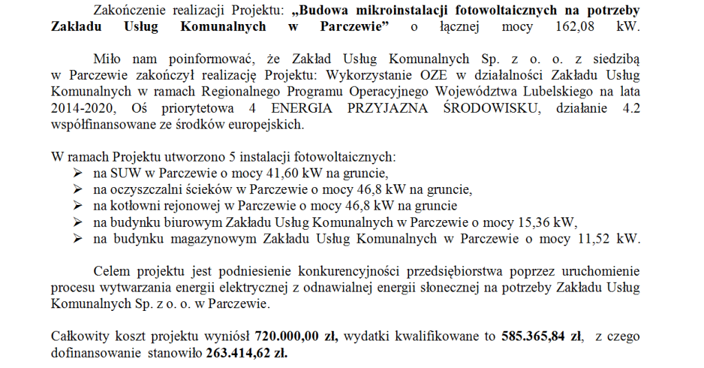 Zakończenie realizacji projektu